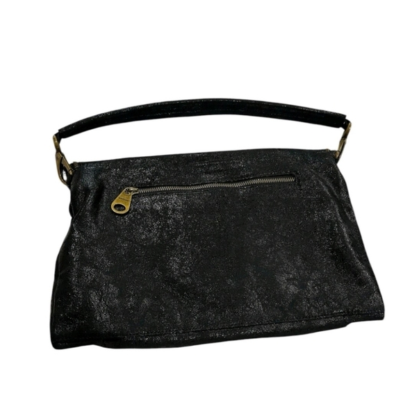 Matt&Nat Black Vegan Large Enveloppe Clutch Zipper Trim Shoulder Satchel handBag - Picture 2 of 15